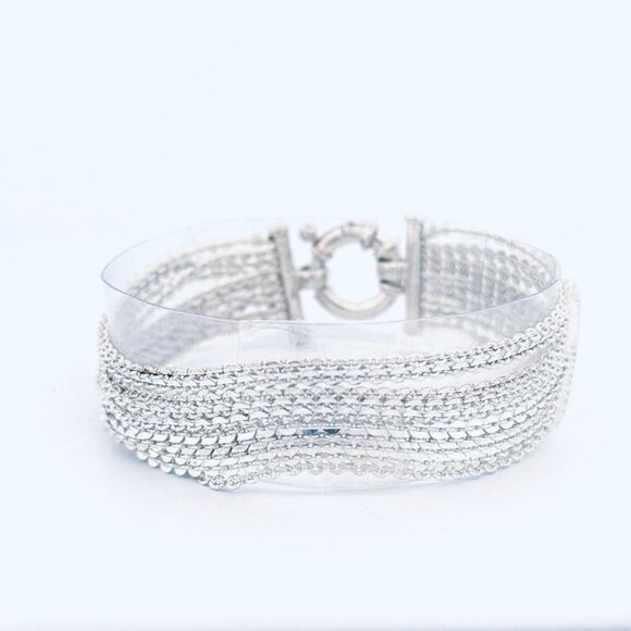 Milor Italy 925 Sterling Silver Ten Strand Circle Link Chain Statement Bracelet - Picture 4 of 14